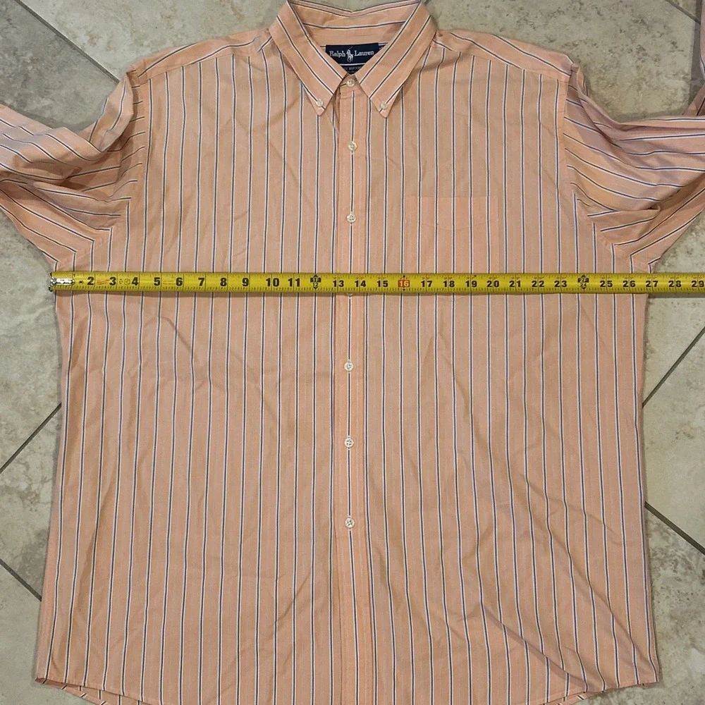 Ralph‎ Lauren Vintage Buttondown Men XL Orange Two-Ply Cotton Long Sleeve Shirt